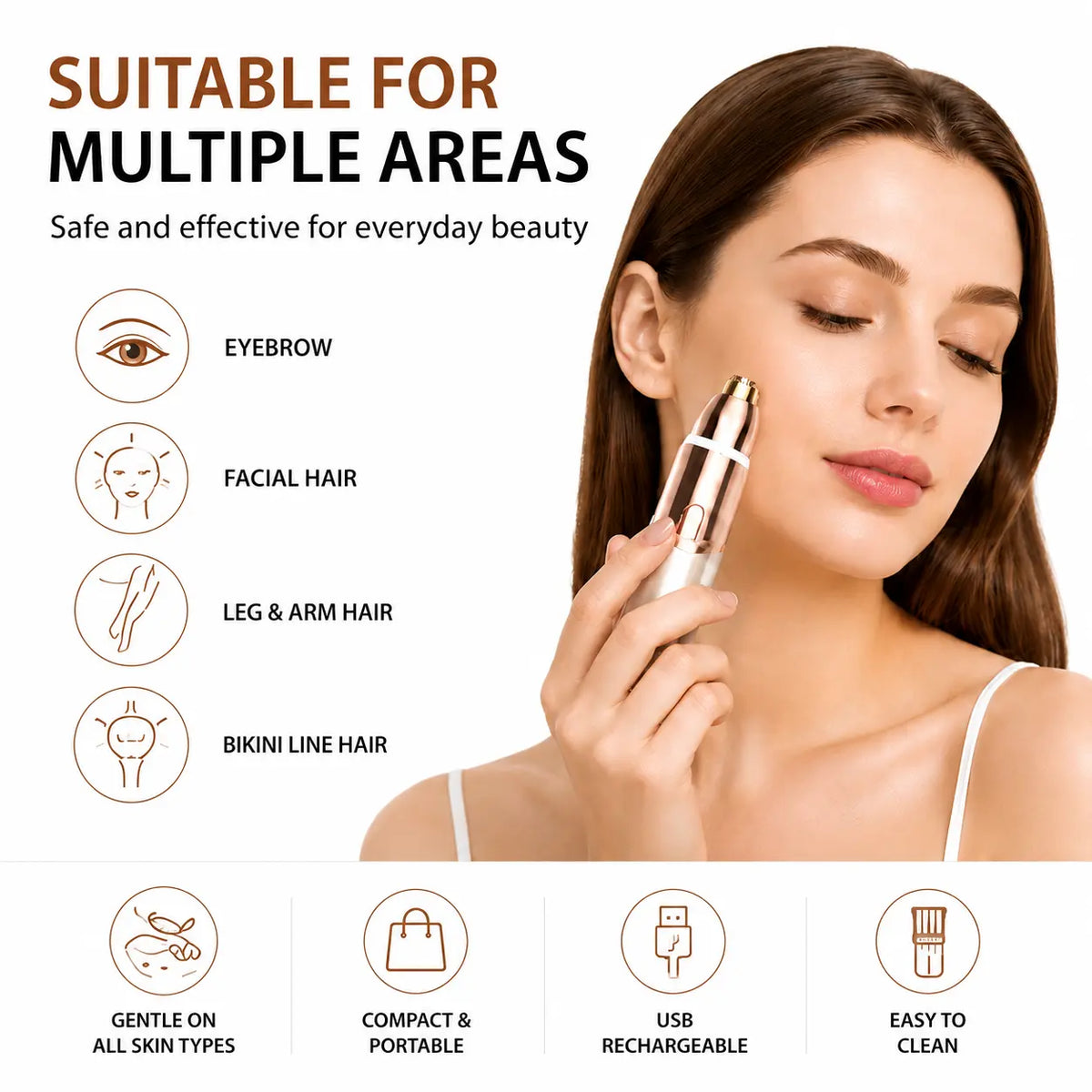 Zivora 2-in-1 Facial & Brow Trimmer, USB Rechargeable