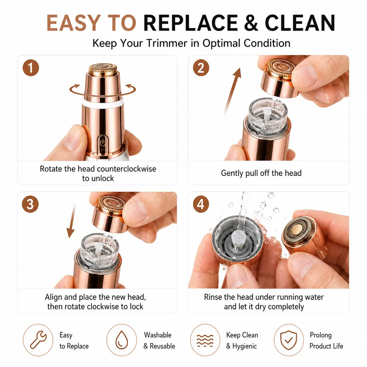 Zivora 2-in-1 Facial & Brow Trimmer, USB Rechargeable