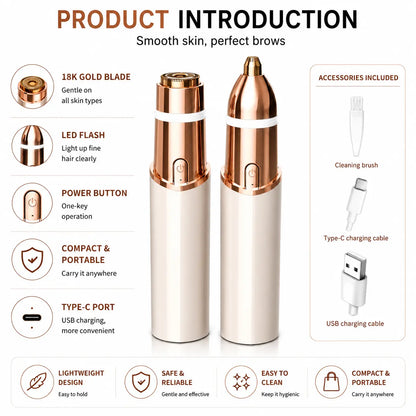 Zivora 2-in-1 Facial & Brow Trimmer, USB Rechargeable